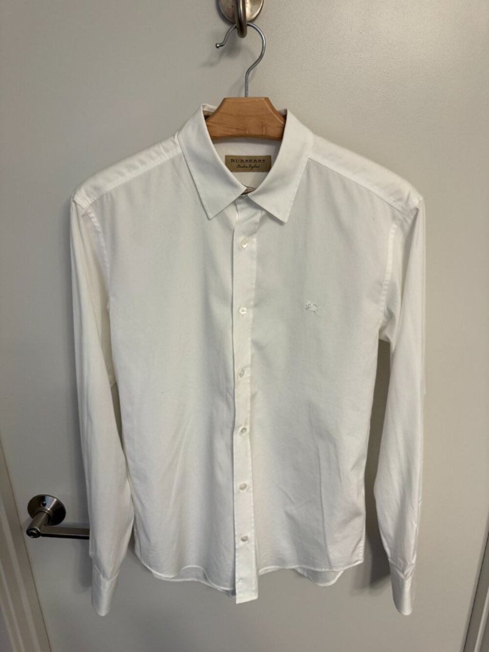 Burberry White Stretch Poplin Shirt Tonal Knight Logo